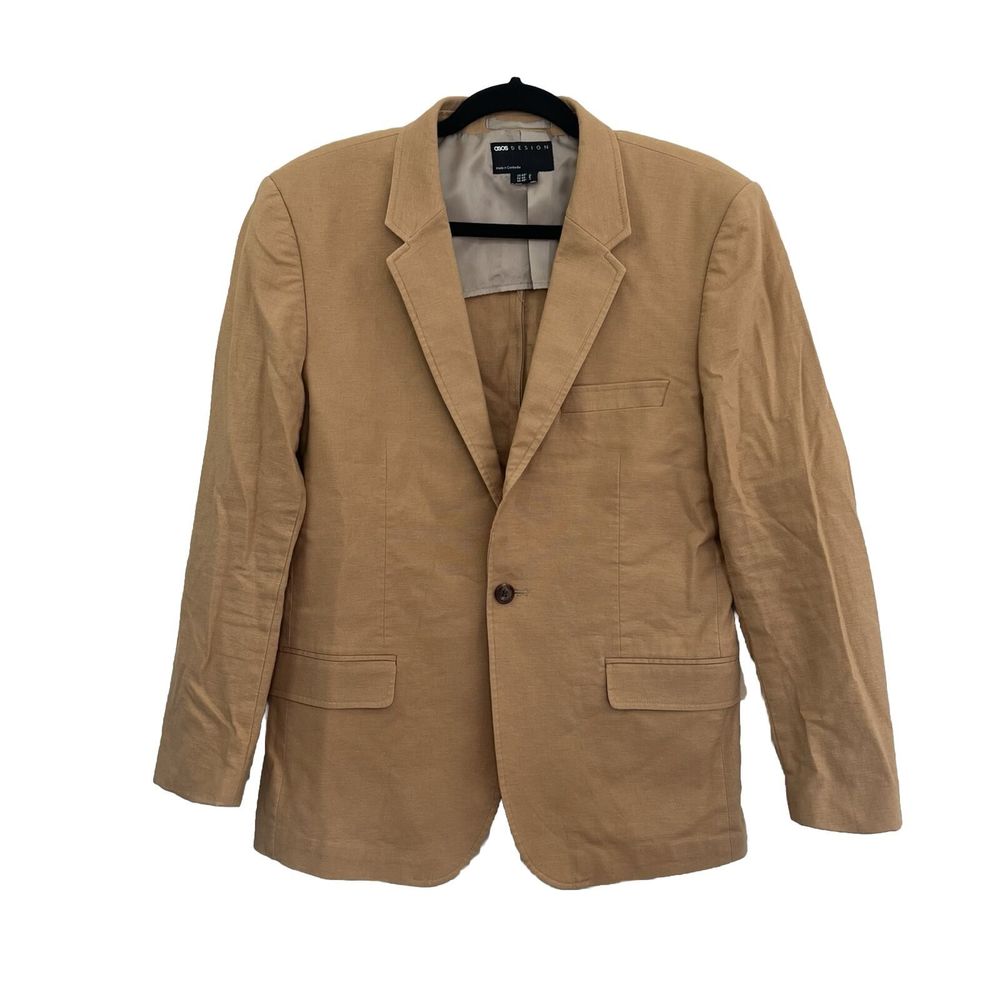 ASOS Blazer Women's 40 Short Medium Brown Linen Preppy Workwear Career Academia